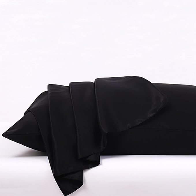 Organic Silk Pillowcase for Hair and Skin Made in USA, Natural Mulberry Silk Pillow Cases Black, 22 Momme, Oeko-TEX Certified, Anti Acne, 1 Pc 20"x26" (Standard, Black) - Bloomnest