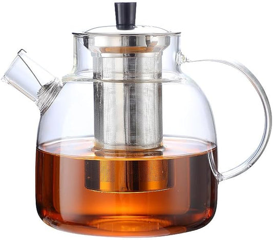50OZ Glass Teapot With Infuser, Tea Pot for Stove Top, 1500ML Glass Tea Cup With Infuser and Lid, Microwave and Dishwasher Safe - Bloomnest
