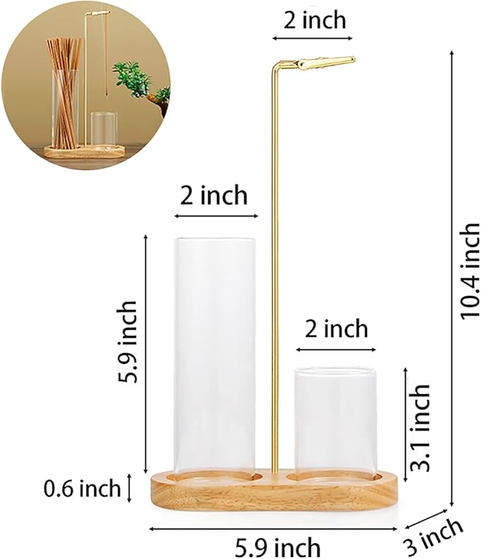 2 in 1 Incense Holder for Sticks, Anti-Ash Flying Incense Burne with Glass Ash Catcher and Incense Sticks Organizer for Meditation Yoga Spa Home Decor (Light Base) - Bloomnest