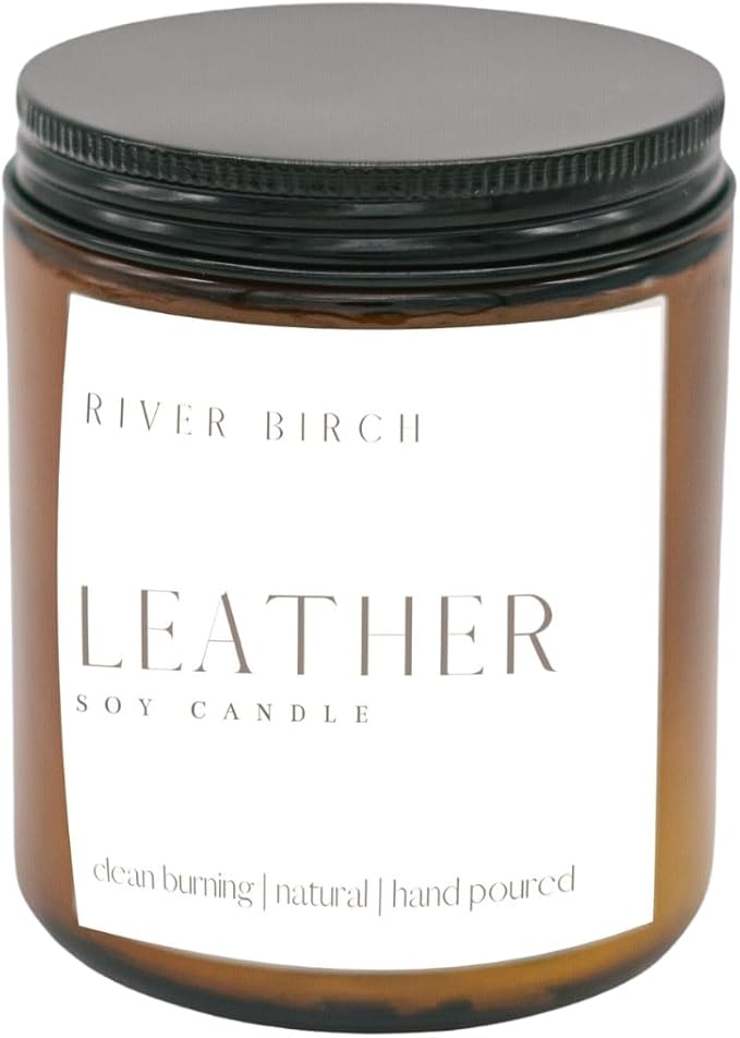 River Birch Candles Leather Scented Candle | Premium, All-Natural, Non-Toxic, Soy Amber Jar Candles | 8.5oz 40 Hr Burn Time | Cozy Relaxing Gifts for Home - Bloomnest