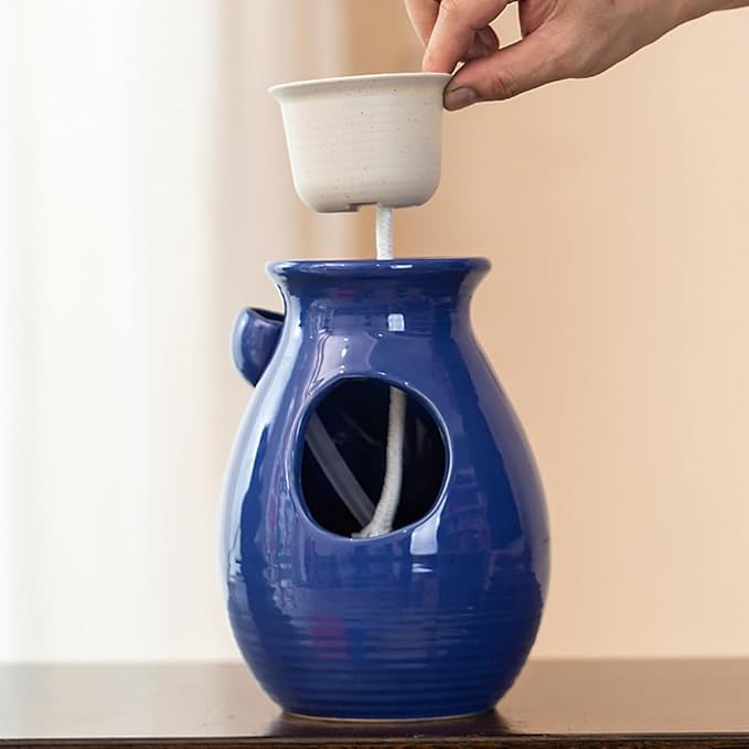 Ceramic Tabletop Desktop Fountain Water Feature Waterfall Home Indoor Decoration (Blue) - Bloomnest