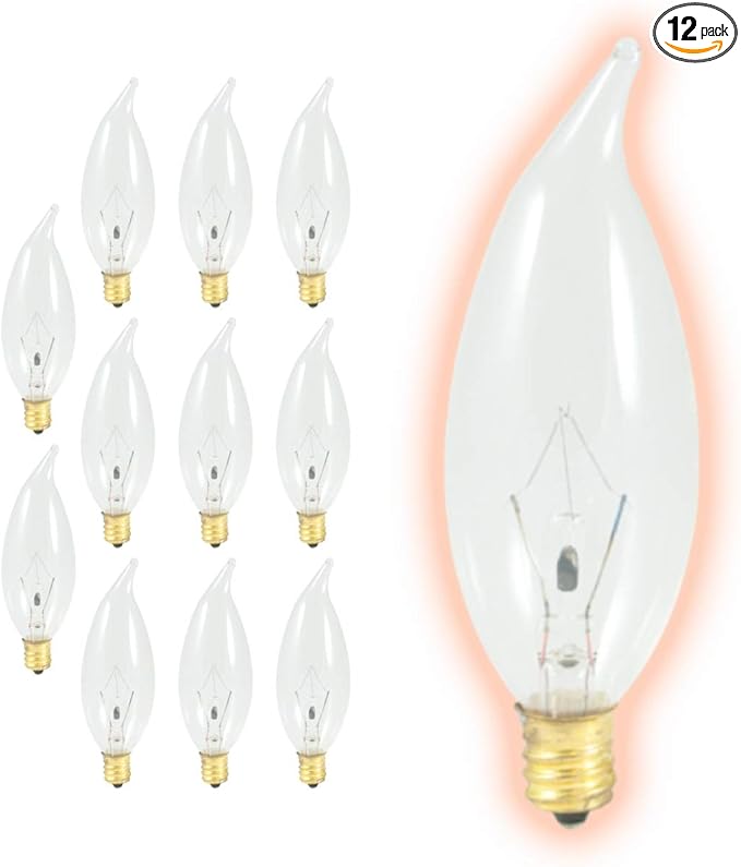 GoodBulb 15-Watt Incandescent Flame Tip Light Bulbs | CA10 Clear Finish E12 Base 2700K Warm White Color | Dimmable 100 Lumens | Decorative Chandelier Bulbs | Pack of 12 Bulbs - Bloomnest