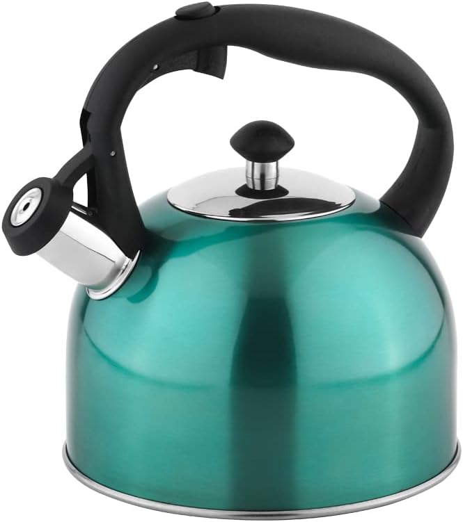 Amazon Basics Stainless Steel Tea Kettle, Hot Water Kettle with Whistle Spout, Fast Boiling, Ergonomic Handle, 2.4-Quart, Teal - Bloomnest