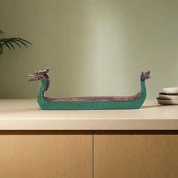 Comeon Retro Incense Burners Traditional Chinese Design Dragon Boat Incense Stick Holder Burner Hand Carved Carving Censer Ornaments (Green) - Bloomnest