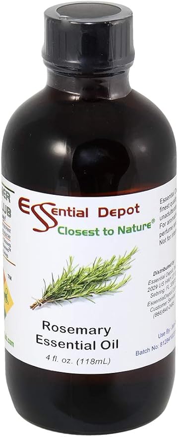 Essential Depot Rosemary Essential Oil - GC/MS Tested - Supplied in 4 oz. Amber Glass Bottle with Black Phenolic Cone Lined and Safety Sealed Cap