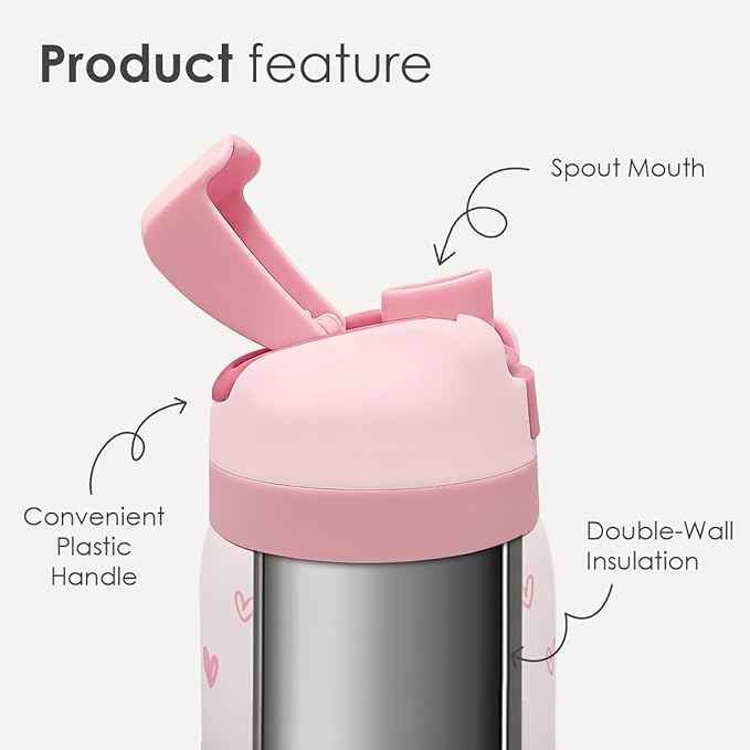 Heart Insulated Stainless Steel Water Bottle with Straw for Sports and Travel, 32oz, Gifts for Women Girls Friends Teens Birthday Christmas - Bloomnest