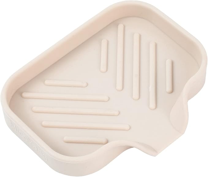Silicone Bathroom Soap Dishes with Drain Spout-Bathroom and Kitchen Sink Organizer,Sponge Holder,Dish Soap Tray,Perfect for Dispenser,Scrubber,Bottle,Cup on Sink or Counter-Tapioca 4.9"×3.2" - Bloomnest