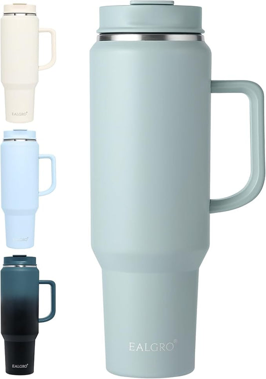 50 oz Tumbler with Handle, Insulated Tumblers with Lid and Straw, Large Metal Sports Water Bottle Jug, Thermal Stainless Steel Travel Coffee Mug Cup, Sage Green - Bloomnest