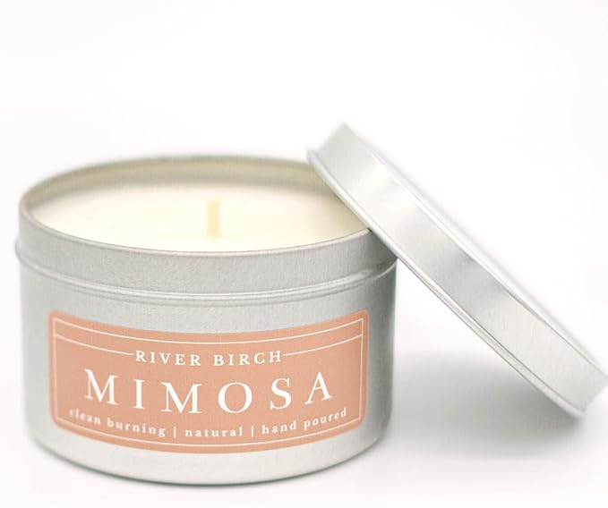 River Birch Premium, All-Natural, Non-Toxic Soy Candle | Mimosa Scented | 8 oz. Silver Tin Travel Candle | Cozy Relaxing Gifts for Home - Bloomnest