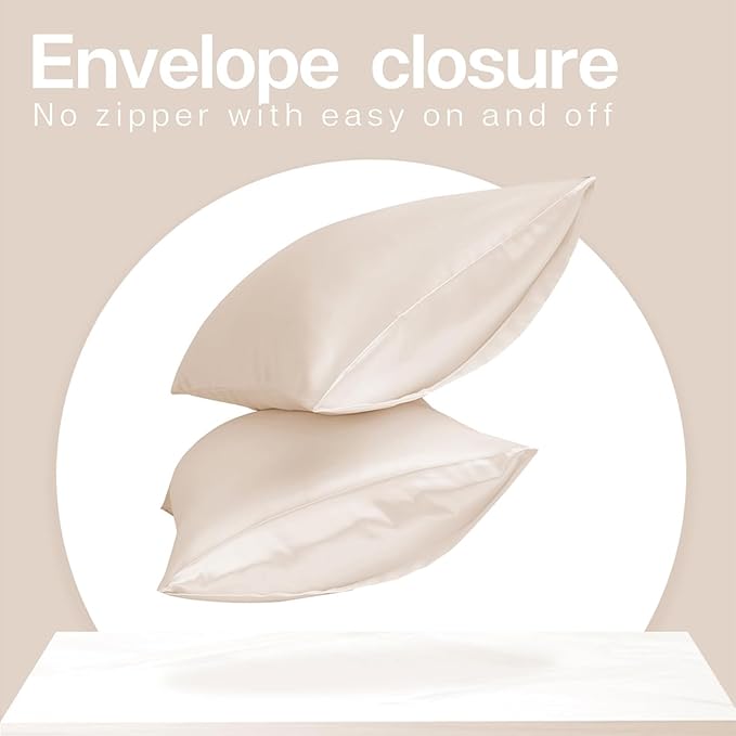 MR&HM Satin Pillowcase for Hair and Skin, Silk Satin Pillowcase 2 Pack, King Size Pillow Cases Set of 2, Silky Pillow Cover with Envelope Closure (20x40, Beige) - Bloomnest