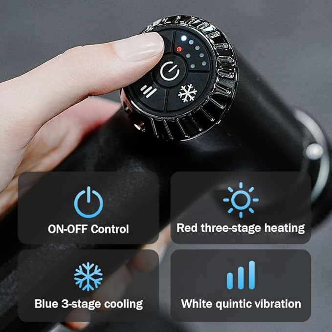 2 in 1 Mini Massage Gun with Extended Handle, B361 Hot and Cold Deep Massager Tissue Back Massage for Athletes for Pain Relief, Handheld Muscle Massager with Carry Case &Silent Brushless Motor - Bloomnest