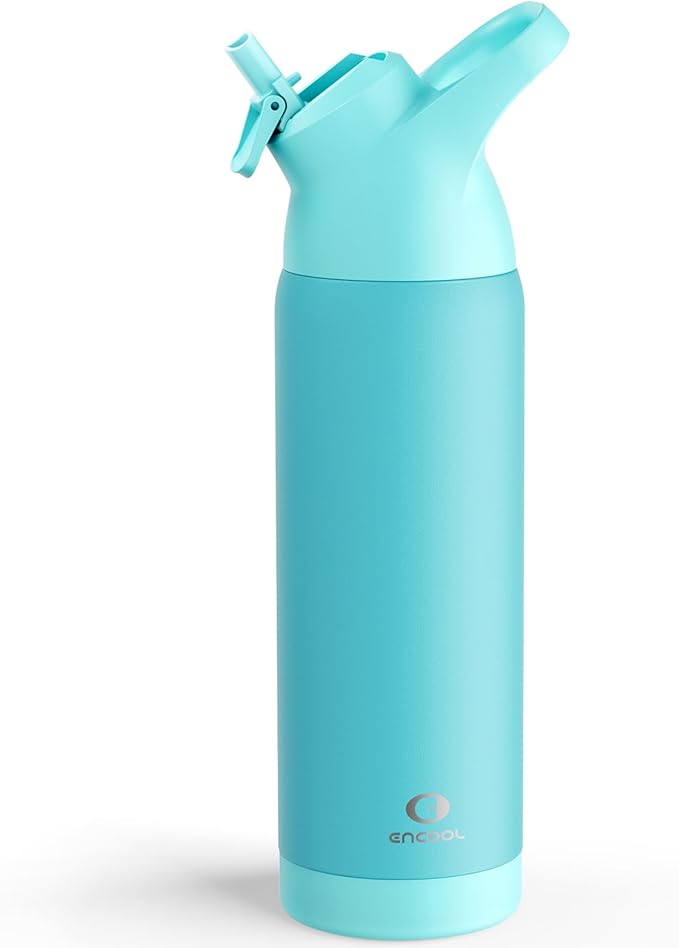 Insulated Water Bottle with Straw - Encool Stainless Steel Water Bottle, Reusable Leakproof and BPA-Free for Sports, Travel, Cold for 24 Hours, 24 oz, Mint Green ENCOOL