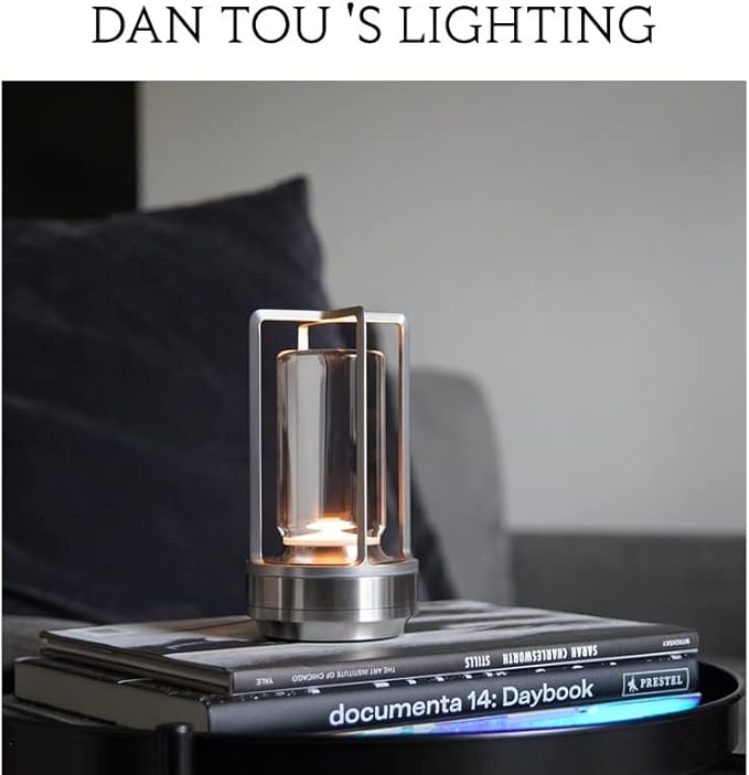 Portable Metal Table Lamp for Indoor/Outdoor ,Rechargeable Cordless LED Lamp, 3-Colour Infinitely Dimming Battery Powered Small Desk Lamp, Restaurant/Bedroom/Bar/Coffee Shop/Camping Light (Silver) - Bloomnest
