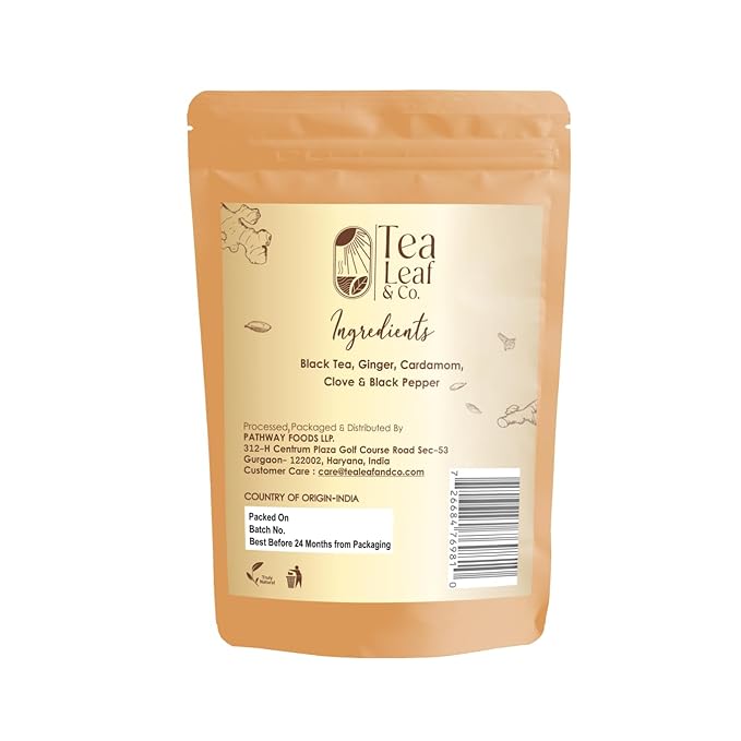 Tealeaf & Co. Masala Chai - Loose Leaf Black Tea Blended with Organic Spices (Ginger, Cardamom, Black Pepper & Cloves Whole Organic) - Low Caffeine (3.52oz/100gm) - Bloomnest