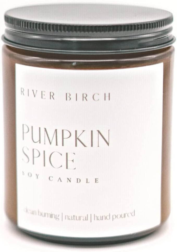 River Birch Candles Pumpkin Spice Scented Candle | Premium, All-Natural, Non-Toxic, Soy Amber Jar Candles | 8.5oz 40 Hr Burn Time | Cozy Relaxing Gifts for Home - Bloomnest