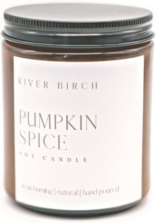 River Birch Candles Pumpkin Spice Scented Candle | Premium, All-Natural, Non-Toxic, Soy Amber Jar Candles | 8.5oz 40 Hr Burn Time | Cozy Relaxing Gifts for Home - Bloomnest