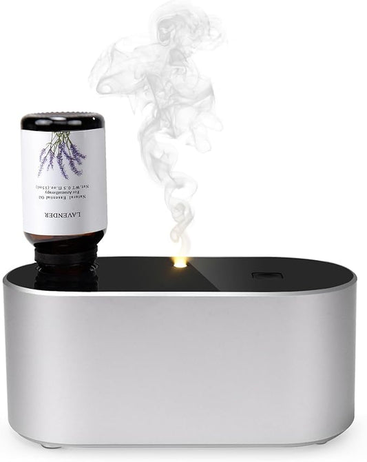 Waterless Diffuser for Essential Oil, Battery Operated Scent Air Aromatherapy Diffuser, Mini Aroma Diffusers with 3 Intermittent Mist Modes, Cycle Start for Home Office Bedroom - Silver - Bloomnest