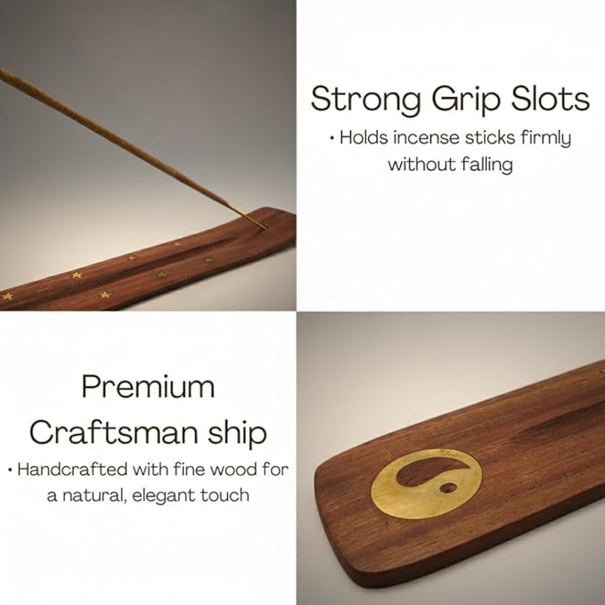 Bless-International Traditional-Handmade-Burner Wooden-Incense-Stick-Holder Ash-Catcher-Stand for-Aromatherapy-Meditation-Yoga (Incense Holder 10 inch(1 pcs)) - Bloomnest