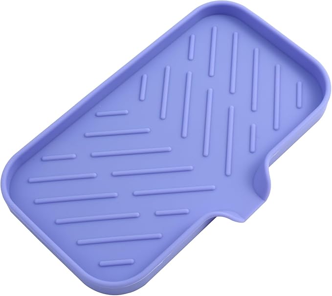 Silicone Bathroom Soap Dishes with Drain Spout-Bathroom and Kitchen Sink Organizer,Sponge Holder,Dish Soap Tray,Perfect for Dispenser,Scrubber,Bottle on Sink or Counter-Light Purple 9.6"×5.3" - Bloomnest