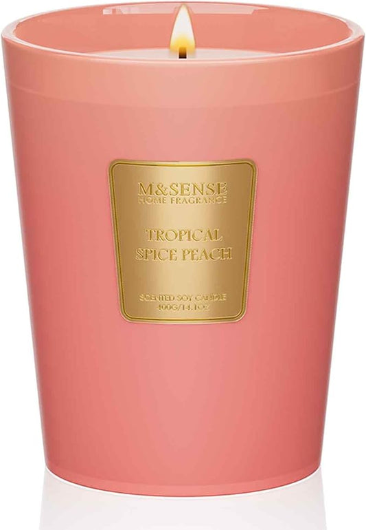 M&SENSE Tropical Spice Peach Scented Candle Home Decor, Natural Soy Wax,4.1oz 60 Hours Long Lasting Slow Burning, Aromatherapy Candle for Stress Relief - Bloomnest