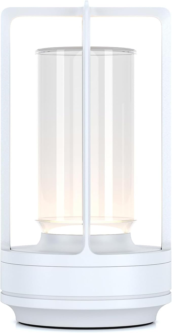 Portable Metal Table Lamp for Indoor/Outdoor ,Rechargeable Cordless LED Lamp, 3-Colour Infinitely Dimming Battery Powered Small Desk Lamp, Restaurant/Bedroom/Bar/Coffee Shop/Camping Light (White) - Bloomnest