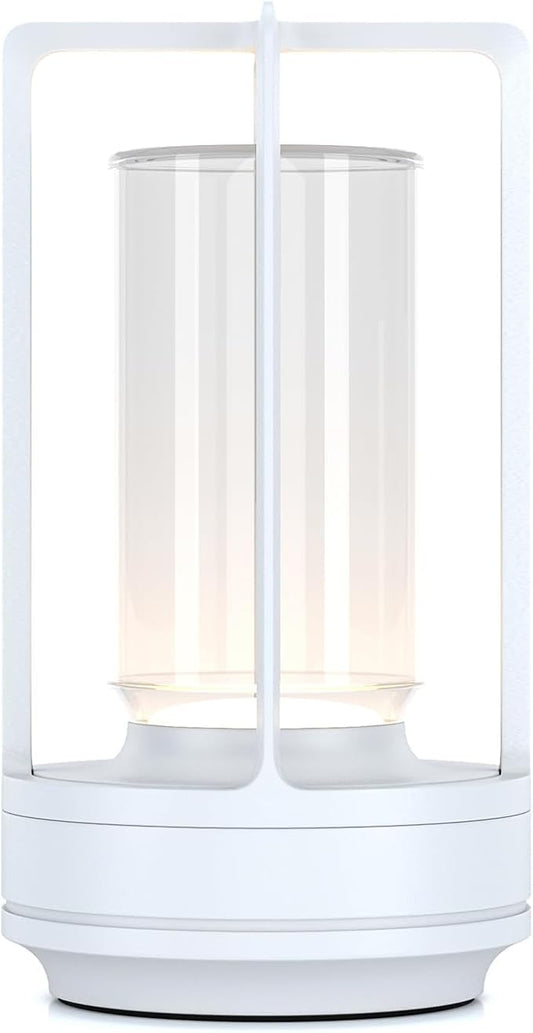 Portable Metal Table Lamp for Indoor/Outdoor ,Rechargeable Cordless LED Lamp, 3-Colour Infinitely Dimming Battery Powered Small Desk Lamp, Restaurant/Bedroom/Bar/Coffee Shop/Camping Light (White) - Bloomnest