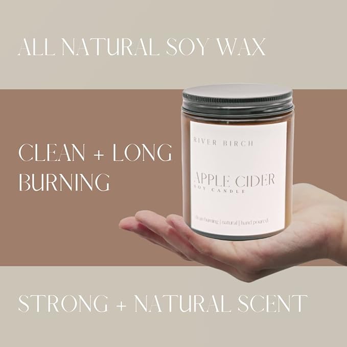 River Birch Candles Apple Cider Scented Candle | Premium, All-Natural, Non-Toxic, Soy Amber Jar Candles | 8.5oz 40 Hr Burn Time | Cozy Relaxing Gifts for Home - Bloomnest