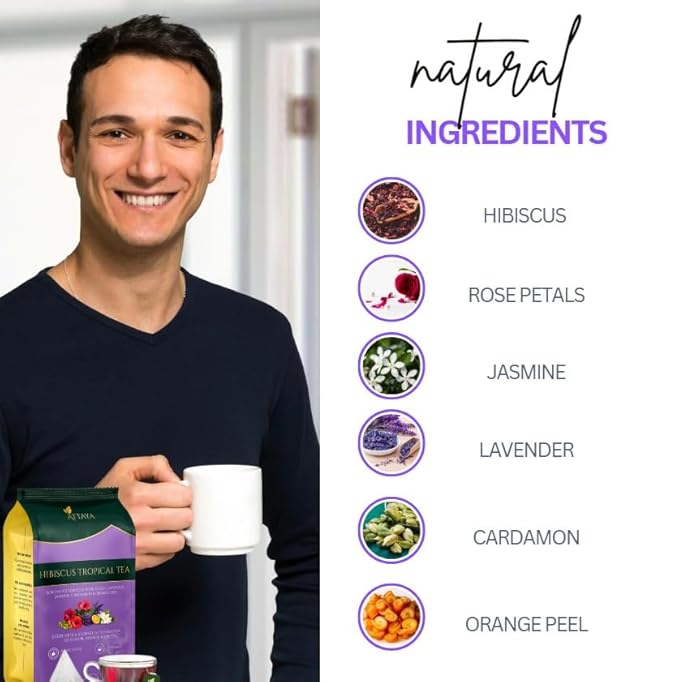 Attaya Hibiscus Tropical Herbal Tea Bags | 6-Herb Blend with Hibiscus, Rose Petals, Cardamom, Orange-peel, Jasmine & Lavender| 100 Caffeine-Free Pyramid Tea bags, Rich in Antioxidants & Vitamin C - Bloomnest