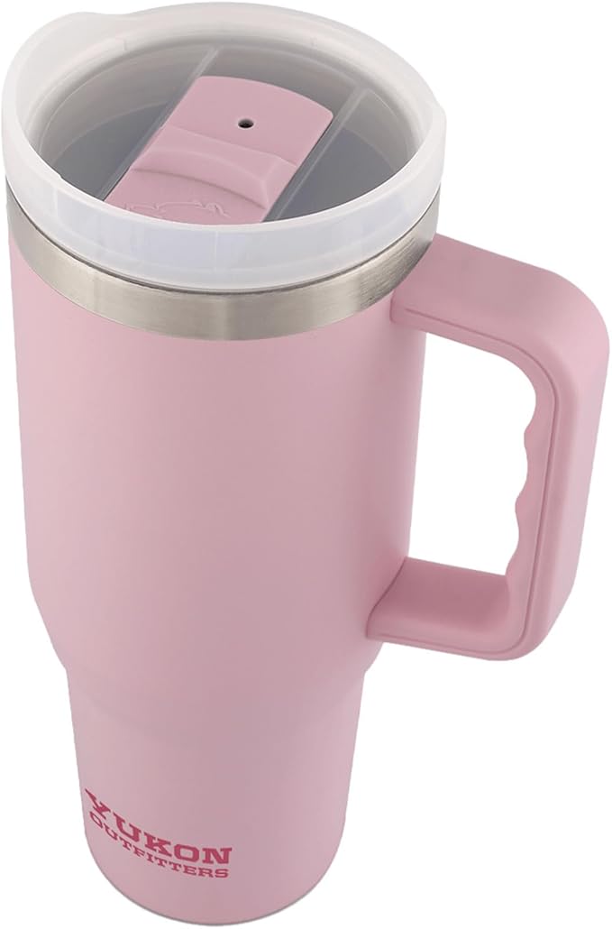 Yukon Outfitters Fit Forty 40oz Double Wall Vacuum Insulated Stainless Steel Tumbler with Reusable Straw & Ergonomic Handle | For Hot or Cold Beverage, Soft Pink - Bloomnest