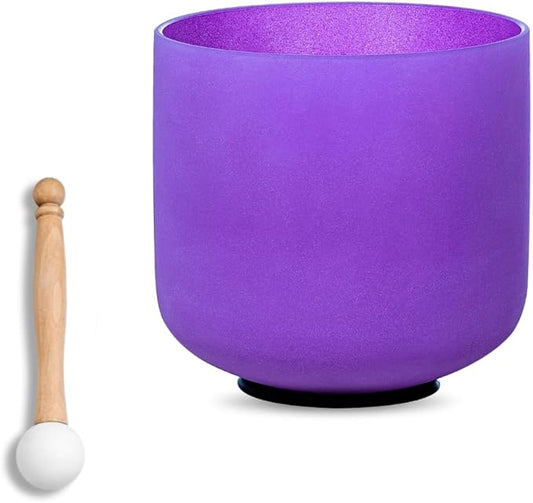 6 inch Purple B Note Crown Chakra Quartz Crystal Singing Bowl, for Healing Mindfulness Meditation Yoga Sound Baths, with Rubber Mallet O-ring