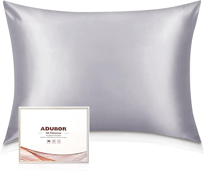 Adubor Silk Pillowcase 2 Pack for Hair and Skin with Hidden Zipper, Both Sides 23 Momme Silk Pillow Case (Silver Gray, Queen: 20''X30'') - Bloomnest