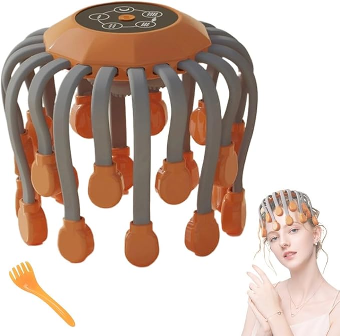 Head Massager for Migraine Relief with Music,The Vibra Calm,Headache Massager for Migraines with 20 Vibrating Points,Electric Head Massager Scalp,Scalp Massager Tool,Stress Relax(Orange,Upgraded) LNTVOM