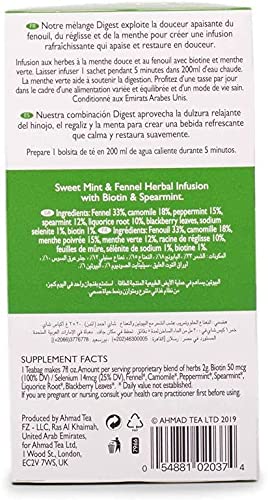 Ahmad Tea Herbal Tea, Sweet Mint, Fennel & Biotin 'Digest' Natural Benefits Teabags, 20 ct (Pack of 1) - Decaffeinated & Sugar-Free - Bloomnest