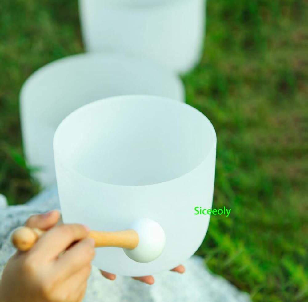 Set of 3 Singing Bowls 432HZ 6-10 inch 6"A 8"F 10"C Frosted Chakra Quartz Crystal Sound Healing Crystal with 1 Travel Carry Case Bag 1 Mallet Suede 1 Striker 3 O-rings