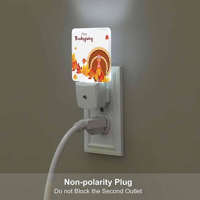 LED Night Light Plug into Wall with Dusk to Dawn Light Sensor White Energy Efficient Happy Thanksgiving Leaf Turkey Autumn Nightlight for Bedroom Bathroom Hallway Living Room Kitchen - Bloomnest