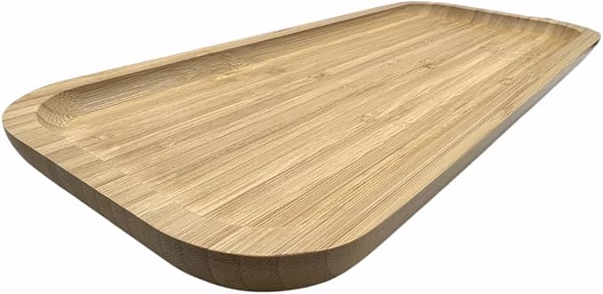 Wood Vanity Tray, Bathroom Counter Solid Bamboo Organizer, Toilet Tank Top Wooden Serving Plate for Dinner Tea Coffee (Natural Bamboo Color, 14 x 5.9 inch) - Bloomnest