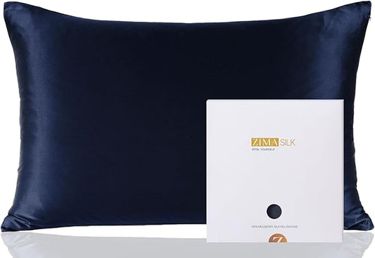 ZIMASILK 100% Pure Mulberry Silk Pillowcase for Hair and Skin Health,Soft and Smooth,Both Sides Premium Grade 6A Silk,600 Thread Count,with Hidden Zipper,1pc(Standard 20''x26'',Navy Blue) - Bloomnest