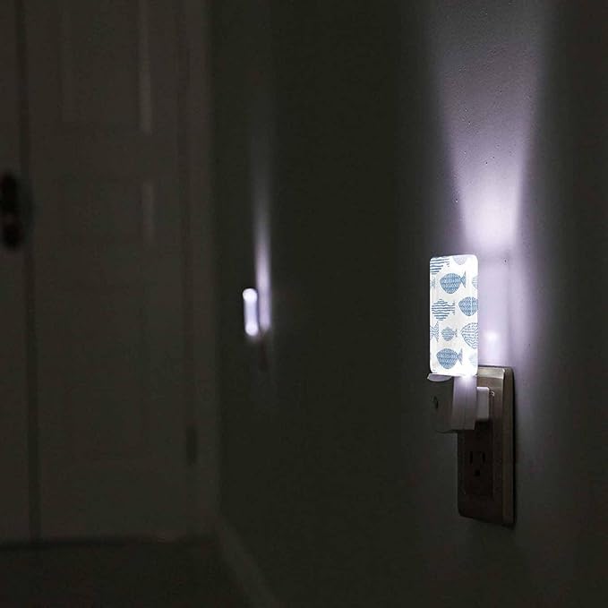 LED Night Light,Art Ocean Watercolor Fish LED Night Light Plug into Wall with Dusk to Dawn Light Sensor White Energy Efficient Nightlight for Bedroom Bathroom Hallway Living Room Kitchen - Bloomnest