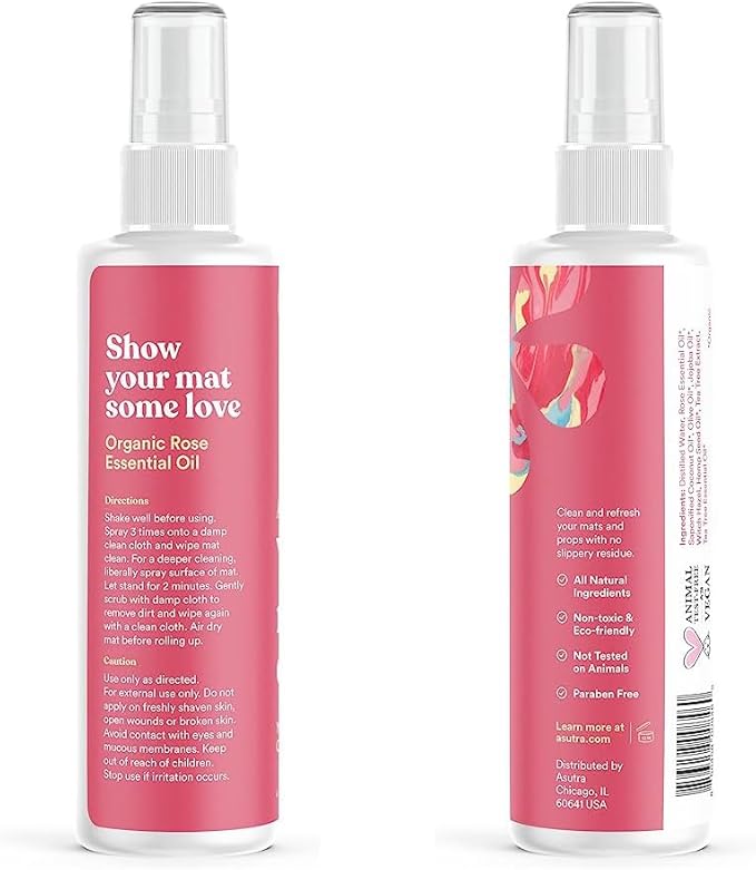 ASUTRA Yoga Mat Cleaner Spray (Soothing Sweet Rose), 4 fl oz - No Slippery Residue, Organic Essential Oils, Deep-Cleansing for Fitness Gear & Gym Equipment, Microfiber Towel Included - Bloomnest