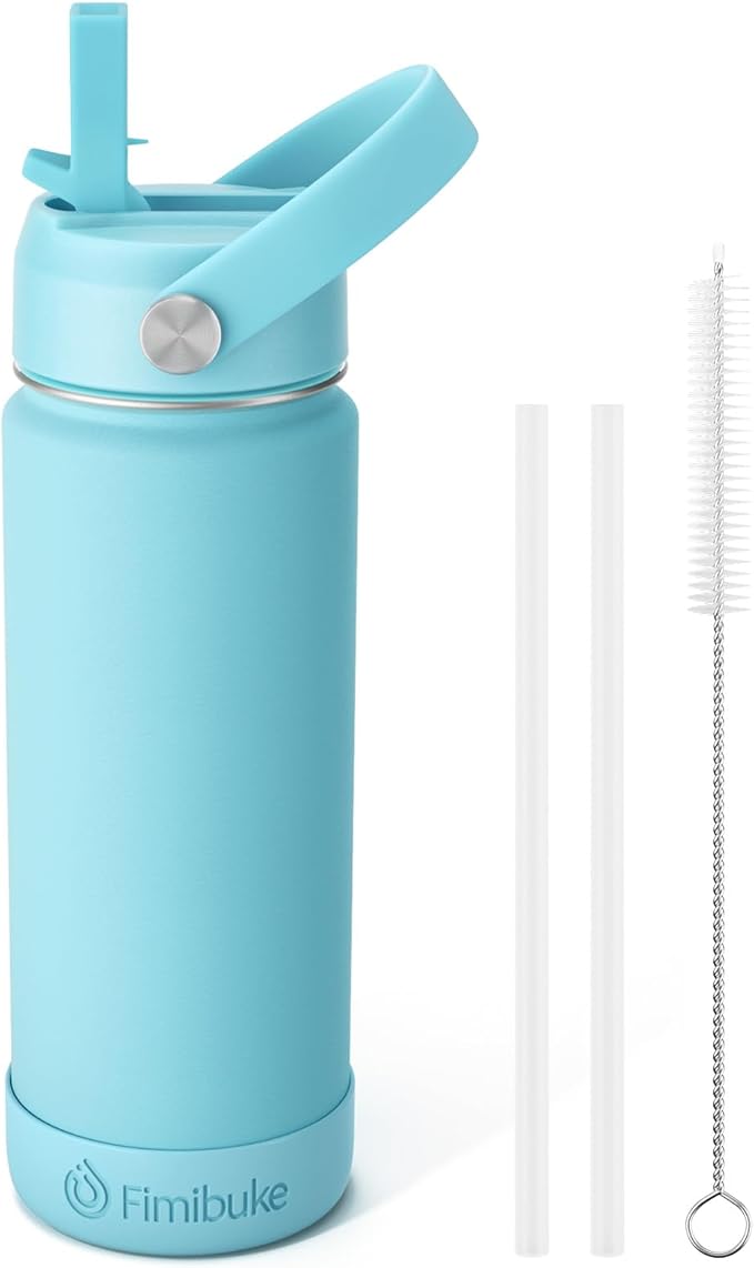 Fimibuke Kids Insulated Water Bottle, 18oz BPA FREE 18/8 Stainless Steel Kids Cup with Straw Travel Tumbler Double Wall Vacuum Leak Proof Toddler Water Bottle for School Boys Girls(1 Pack, Sky) - Bloomnest
