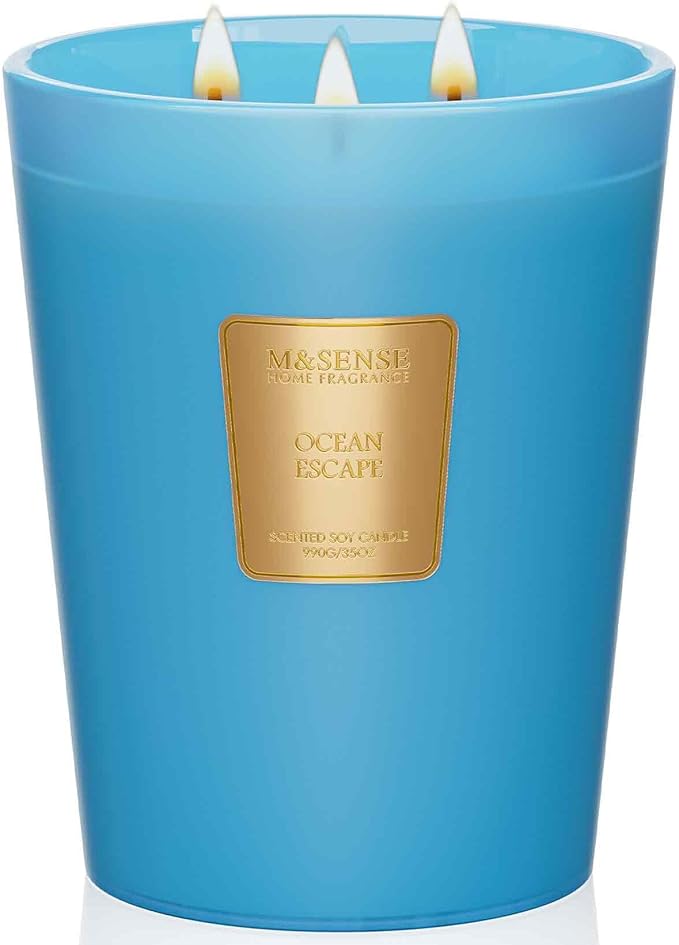 M&SENSE Ocean Escape Scented Candle 35oz 150H Burn Time Long Lasting, 3-Wick Natural Aromatherapy Candle Highly Scented, Home Fragrance Housewarming Gifts - Bloomnest