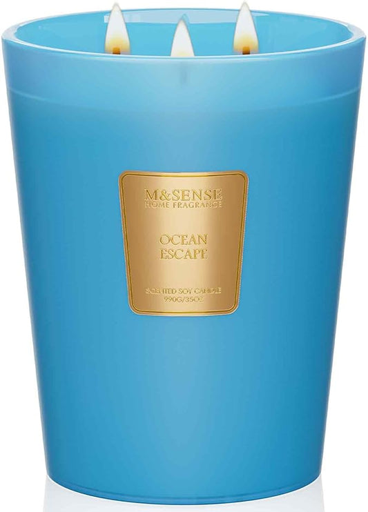 M&SENSE Ocean Escape Scented Candle 35oz 150H Burn Time Long Lasting, 3-Wick Natural Aromatherapy Candle Highly Scented, Home Fragrance Housewarming Gifts - Bloomnest