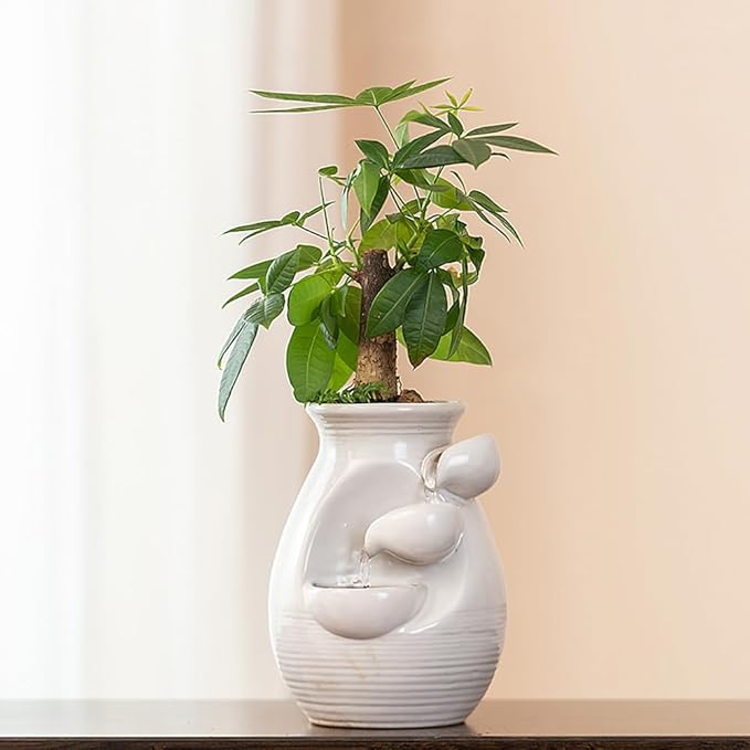 Ceramic Tabletop Desktop Fountain Water Feature Waterfall Home Indoor Decoration (White) - Bloomnest