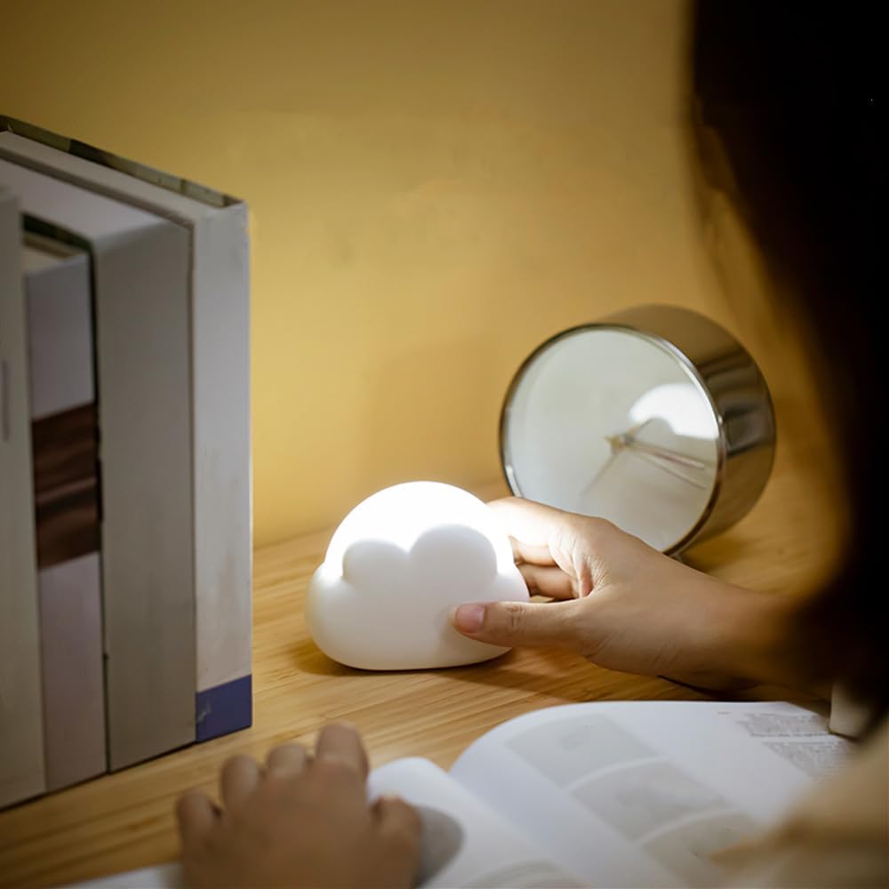 Portable LED Night Light, Cute Cloud Mini Desk Lamp with 4 Working Modes, Rechargeable Kids Night Light for Camping, Bedside Lamp for Bedroom Nightlights [with Wrist Strap] [with USB Cable]