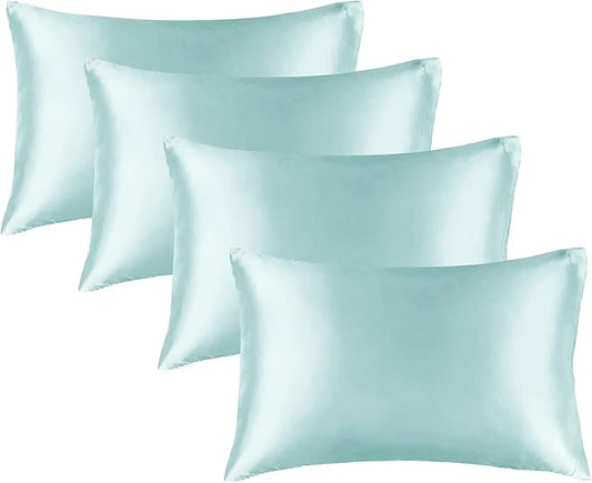 BEDELITE Satin Pillowcase for Hair and Skin, Super Soft Similar to Silk Pillow Cases 4 Pack with Envelope Closure, Cooling Pillowcases for Women Men (20"x30" Queen Size, Blue Grey) - Bloomnest