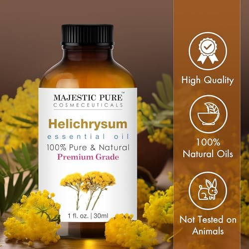 Majestic Pure Helichrysum Essential Oil with Glass Dropper - 1 Fl Oz - 100% Pure and Natural Helichrysum Oil - Premium Grade Essential Oils for Diffuser, Aromatherapy, Soap and Candle Making - Bloomnest