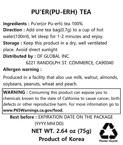 Damtuh Korean Pu-erh Tea – Aged & Smooth Dark Tea, Full-Bodied Earthy Flavor – 50 Tea Bags (0.7g each) - Bloomnest
