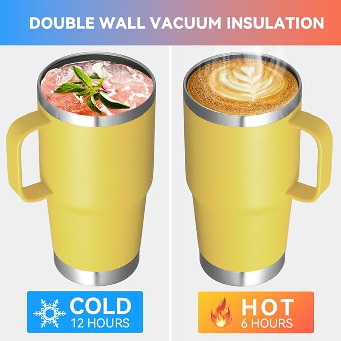 VEGOND 20 oz Tumbler Bulk with Handle Lid and Straw, Stainless Steel Insulated Travel Coffee Mug Set, Spill Proof Double Wall Metal Tumblers Cups, Powder Yellow 12 Pack - Bloomnest