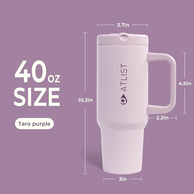 100% Leakproof 40 oz Tumbler with Handle & 4-in-1 SipSwig Lid, Built-In Flip Straw & External Stainless Steel Straw, Insulated Stainless Steel Cup, BPA-Free, Purple - Bloomnest