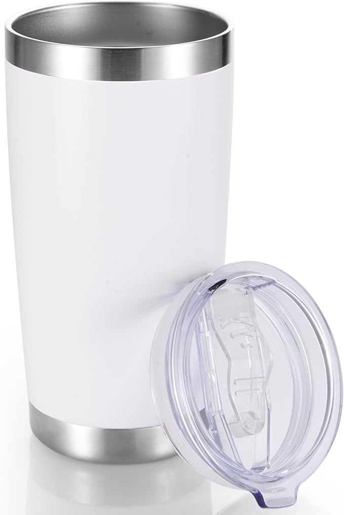 20 oz Tumbler Stainless Steel Tumblers with Lid Double Wall Vacuum Insulated Coffee Mug 20oz Powder Coated Cup for Hot and Cold Drinks, White, 1 pack - Bloomnest